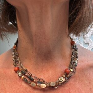 Silpada Coral and Sterling Silver Triple Strand Necklace